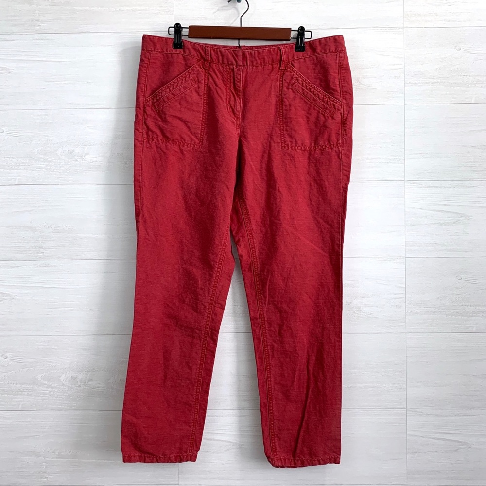 LOFT Washed Red Linen Blend Crop Pants *FLAW